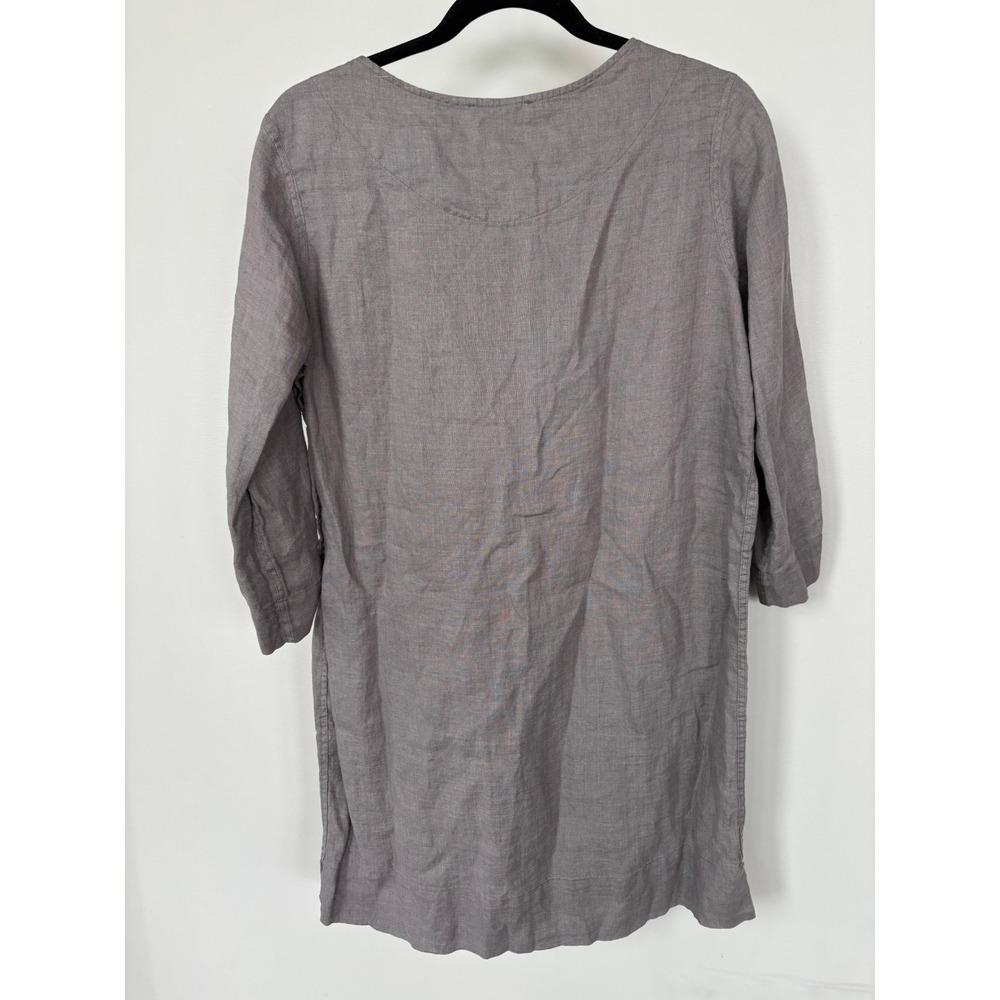 Coyuchi Organic Linen Shift Dress Grey Small 3/4 Sleeve Portugal Eco-Friendly